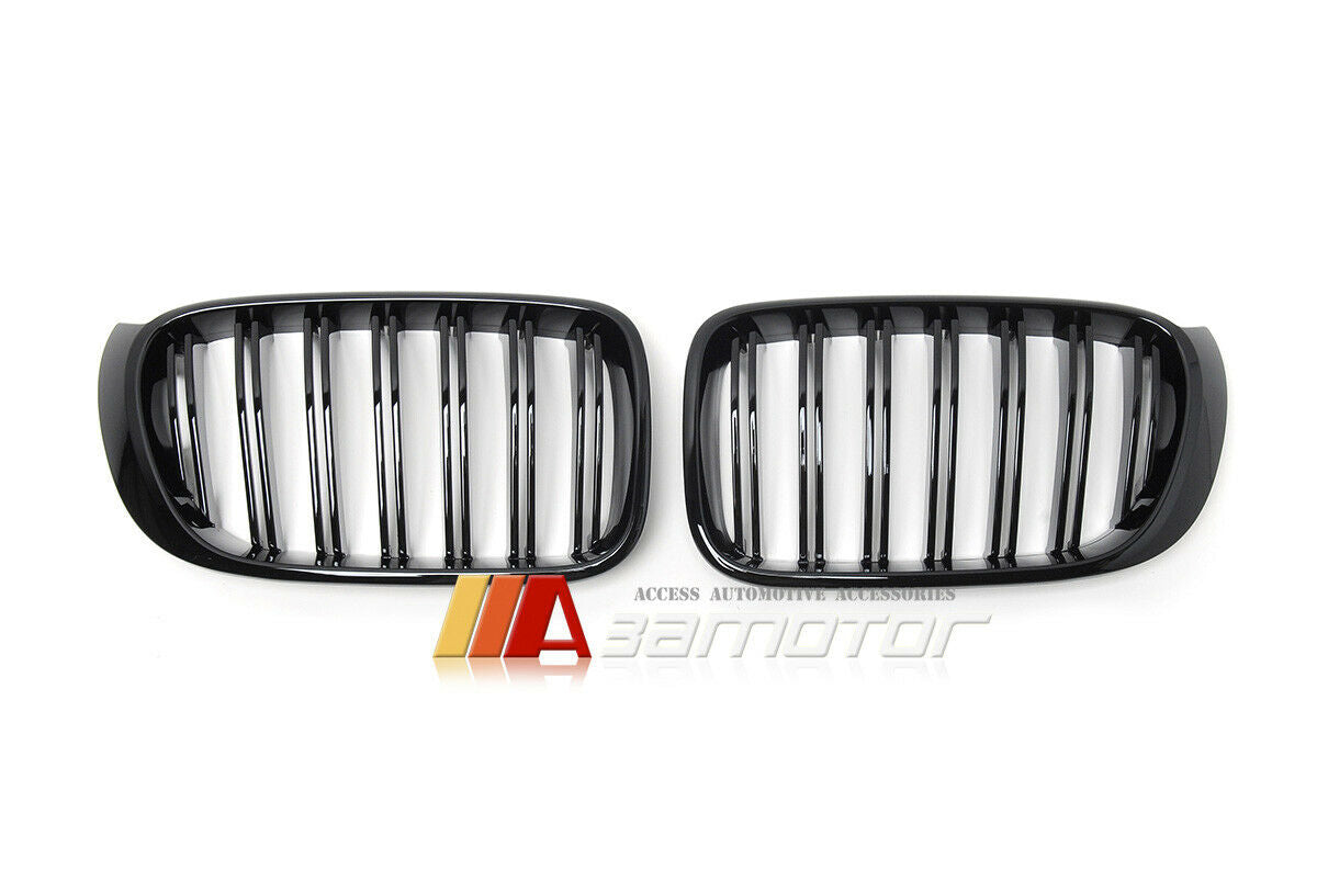 Gloss Black Dual Slat Front Kidney Grilles Set fit for 2014-2017 BMW F25 LCI X3 / F26 X4