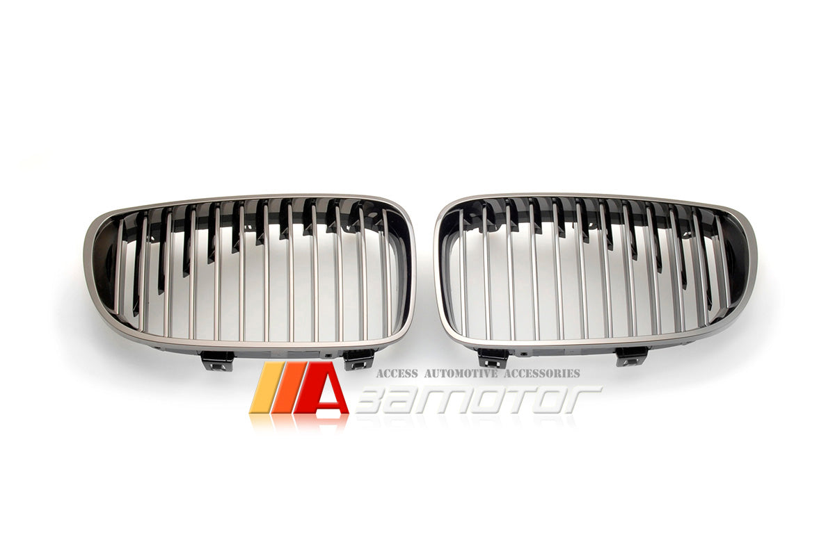 Black Chrome Finish Front Kidney Grilles Set fit for 2007-2011 BMW E82 / E88 / E87 LCI / E81 1-Series