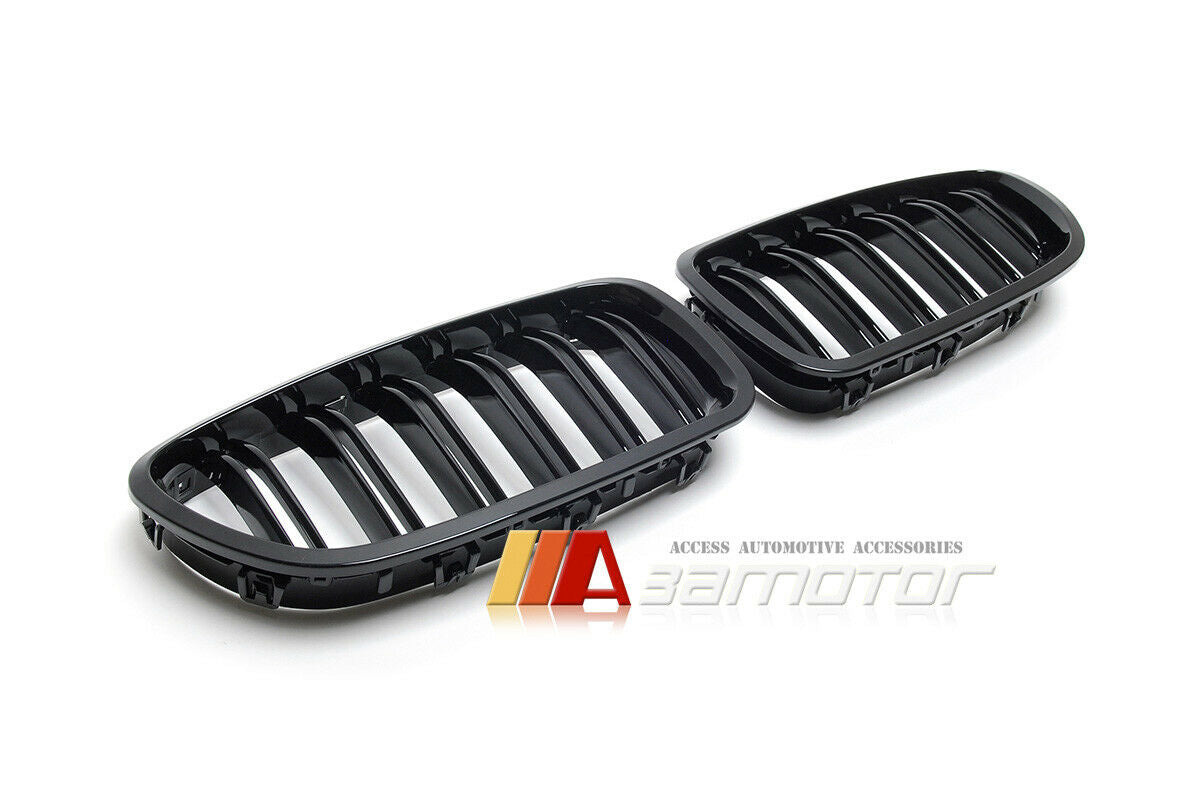 Dual Slat Gloss Black Front Kidney Grilles Set fit for 2011-2016 BMW F10 / F11 5-Series