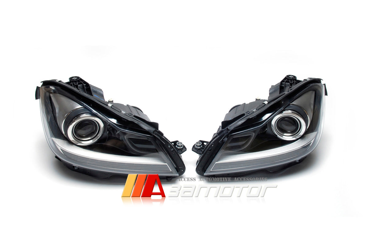 Projector LED DRL Headlight C63 Style Black fit for 2012-2014 Mercedes C-Class W204 Facelift LHD
