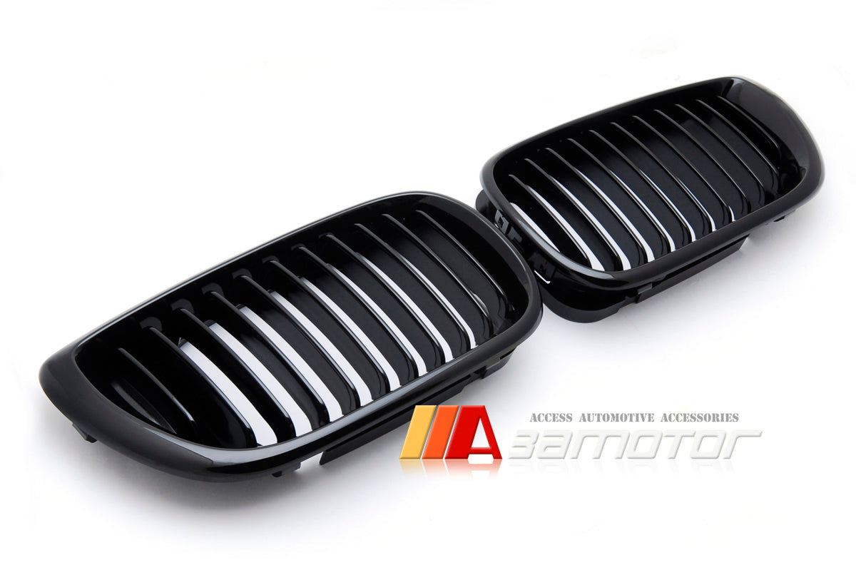 Gloss Black Front Kidney Grilles Set fit for 2003-2006 BMW E46 LCI 3-Series Sedan