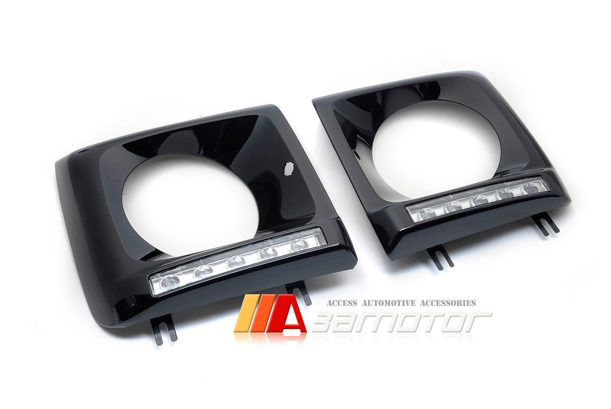 Black Headlight Frame Covers 5 SMD LED DRL Light fit for 2002-2014 Mercedes W463 G-Class