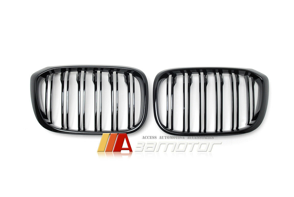 Gloss Black Dual Slat Front Kidney Grilles Set fit for 2018-2021 BMW G01 X3 / G02 X4