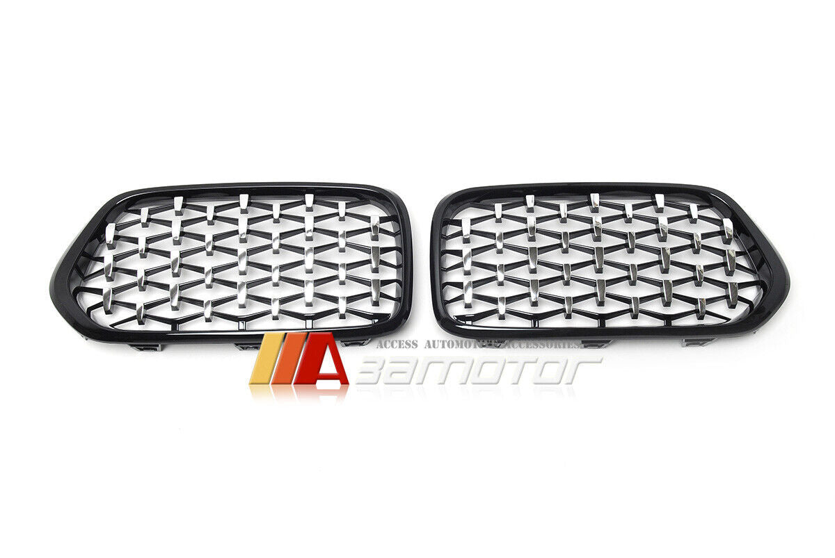 Gloss Black Front Kidney Grilles Set with Silver Diamonds fit for 2018-2021 BMW X2 F39