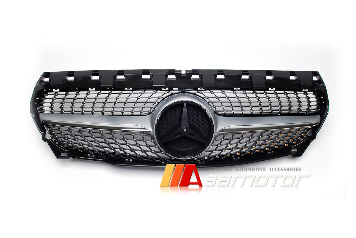 Diamond Silver Fin Front Hood Grille fit for 2014-2016 Mercedes W117 / C117 CLA Class AMG & CLA45