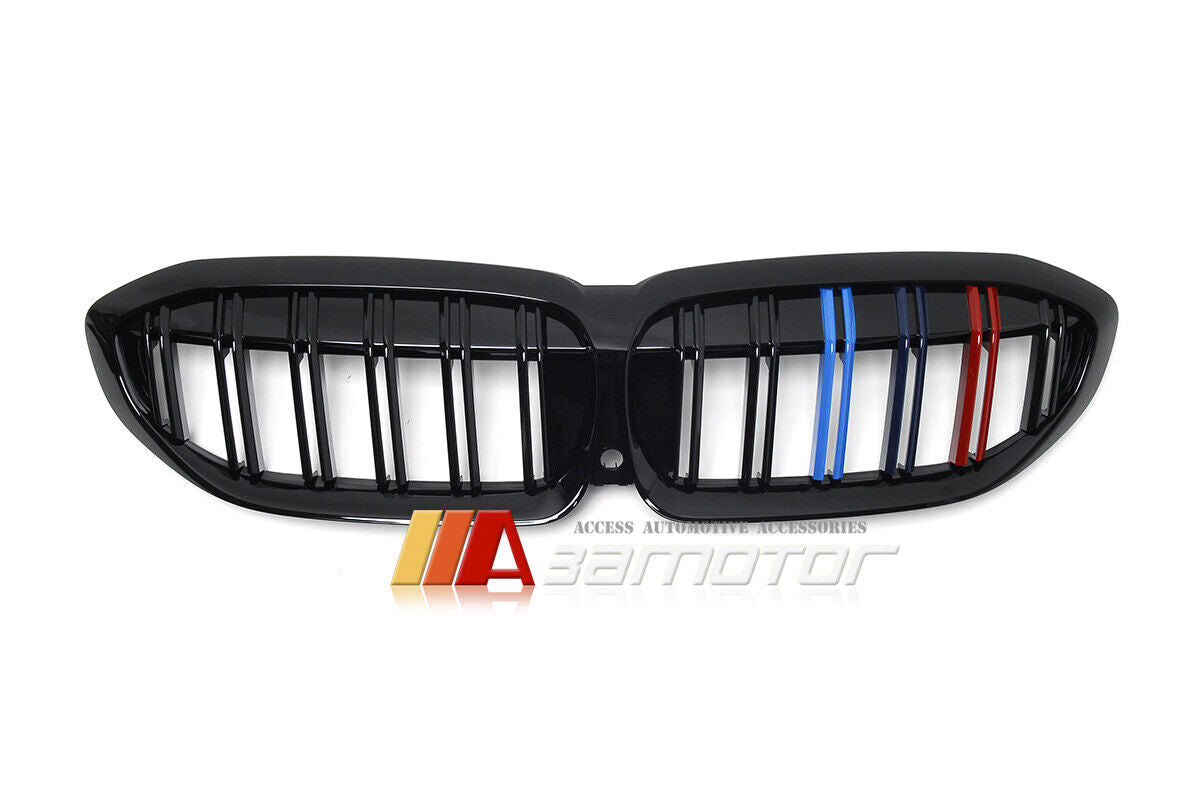 Gloss Black Dual Slat Style Front Grille w/ M-Color fit for 2019-2022 BMW G20 / G21 3-Series