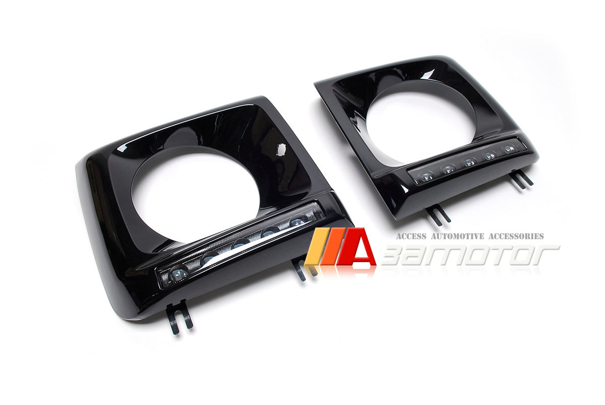 Black Headlight Cover Set 5 LED DRL with Turn Function fit for Mercedes W463 G-Class