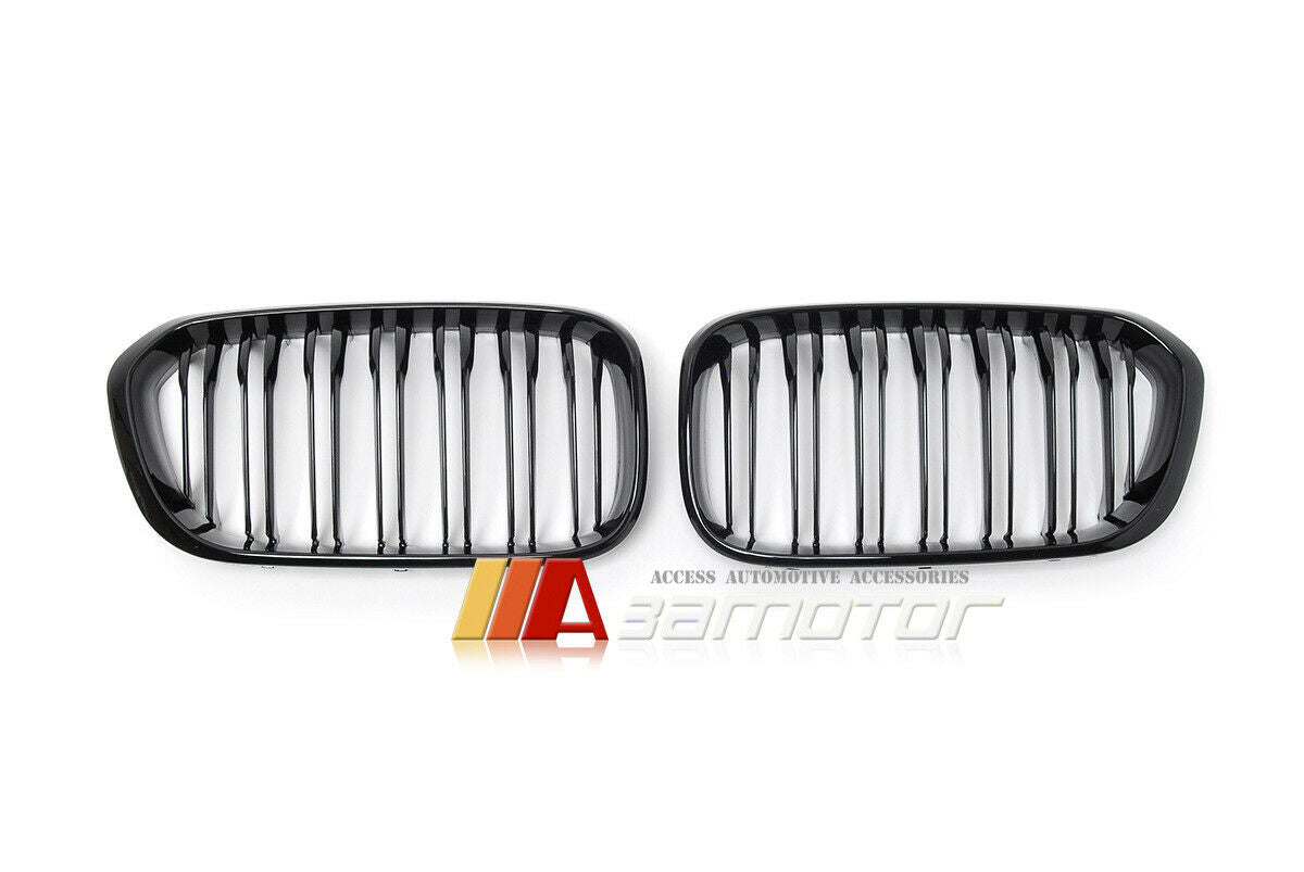 Gloss Black Dual Slat Front Kidney Grilles Set fit for 2015-2017 BMW F20 / F21 LCI 1-Series