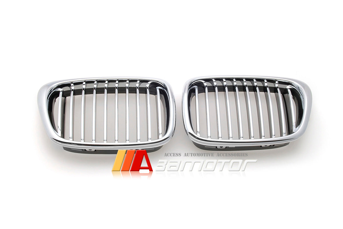 Chrome Front Kidney Grilles Set Backing Black fit for 1996-2003 BMW E39 5-Series / E39 M5