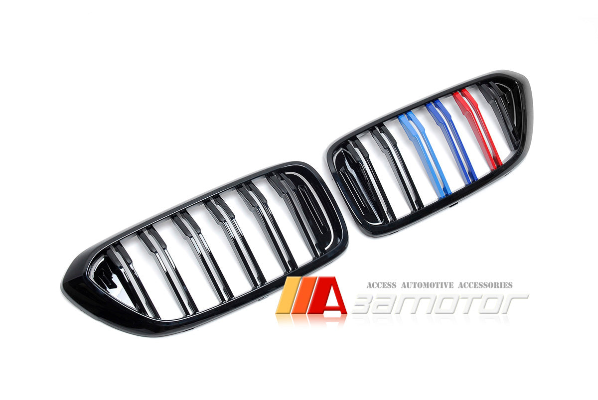 Gloss Black Dual Slat Front Kidney Grilles Set w/ M Color fit for 2018-2022 BMW G32 6-Series GT