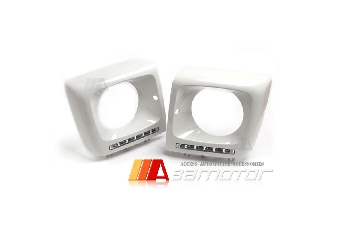 G63 Look White Headlight Frame Covers LED DRL fit for 2002-2014 Mercedes W463 G-Class