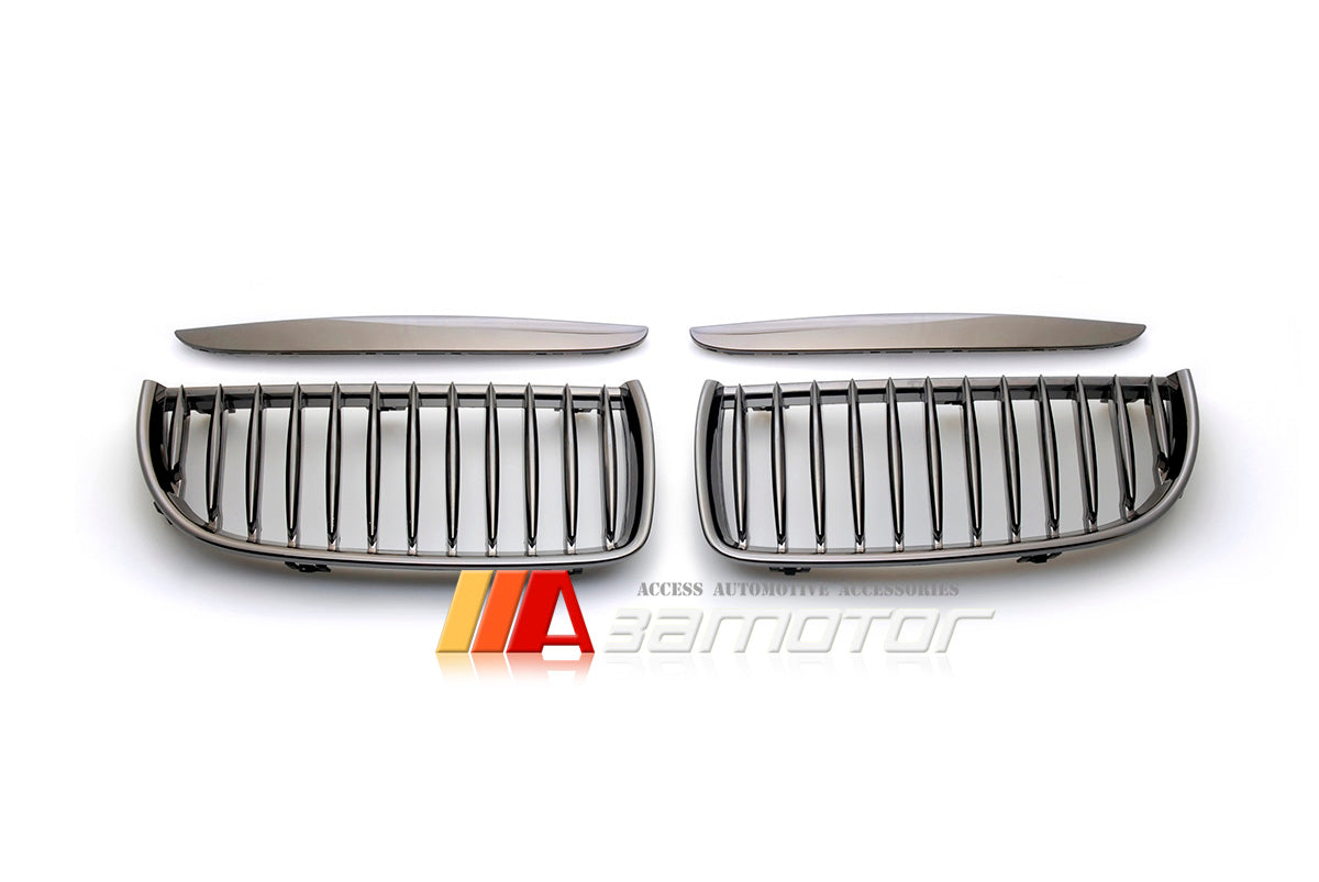 Black Chrome Finish Front Kidney Grilles Set fit for 2005-2008 BMW E90 / E91 Pre-LCI 3-Series