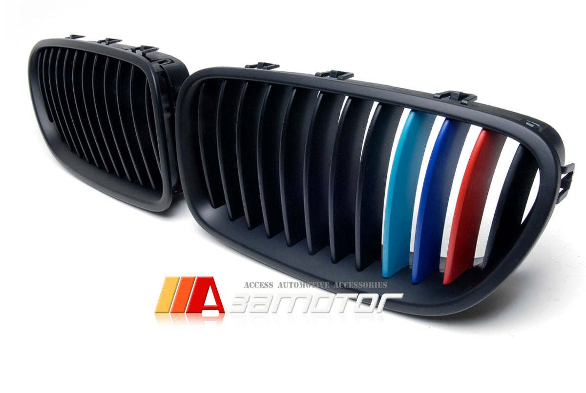 Front Hood Matte Black Matte Black Kidney Grilles with M Color fit for 2011-2016 BMW F10 / F11 5-Series
