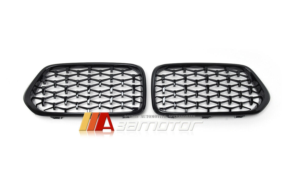 All Gloss Black Diamond Front Kidney Grilles Set fit for 2018-2021 BMW X2 F39