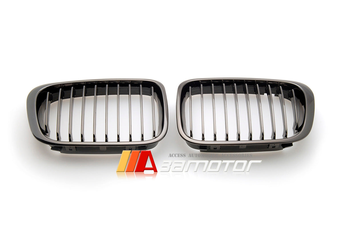 Black Chrome Finish Front Kidney Grilles Set fit for 1998-2001 BMW E46 Pre-LCI 3-Series Sedan