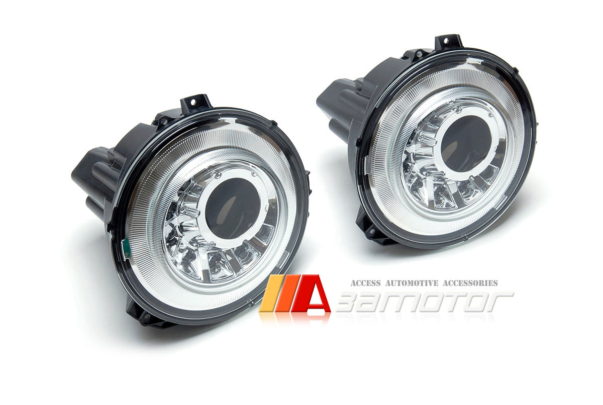 White LED Chrome Headlight Lamps LHD Set fits 2007-2016 Mercedes W463 G-Class