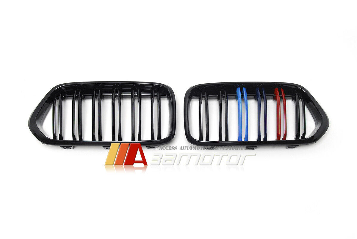 Gloss Black Dual Slat Style Front Kidney Grilles Set w/ M Color fit for 2018-2021 BMW X2 F39