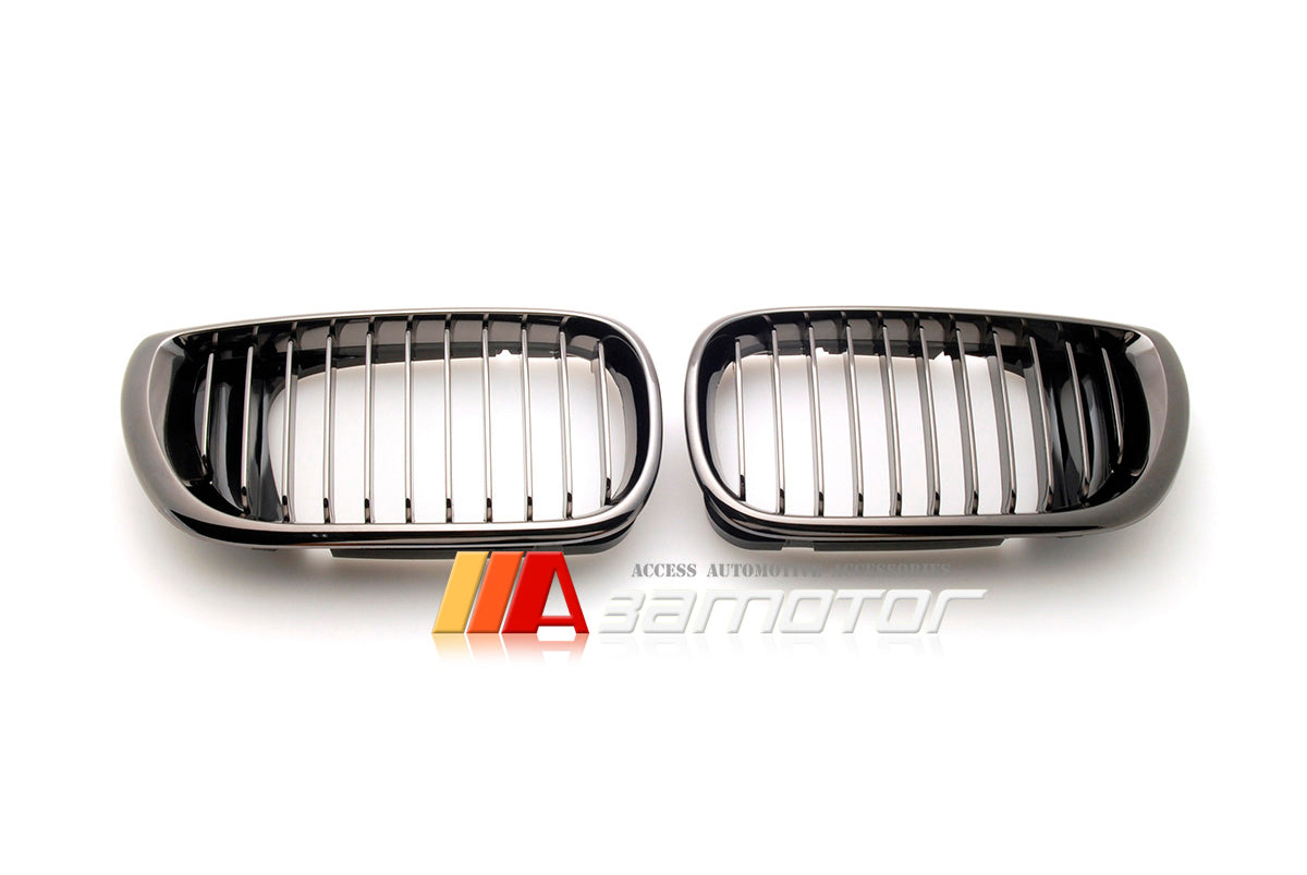 Black Chrome Finish Front Kidney Grilles fit for 2003-2005 BMW E46 LCI 3-Series Sedan / Wagon