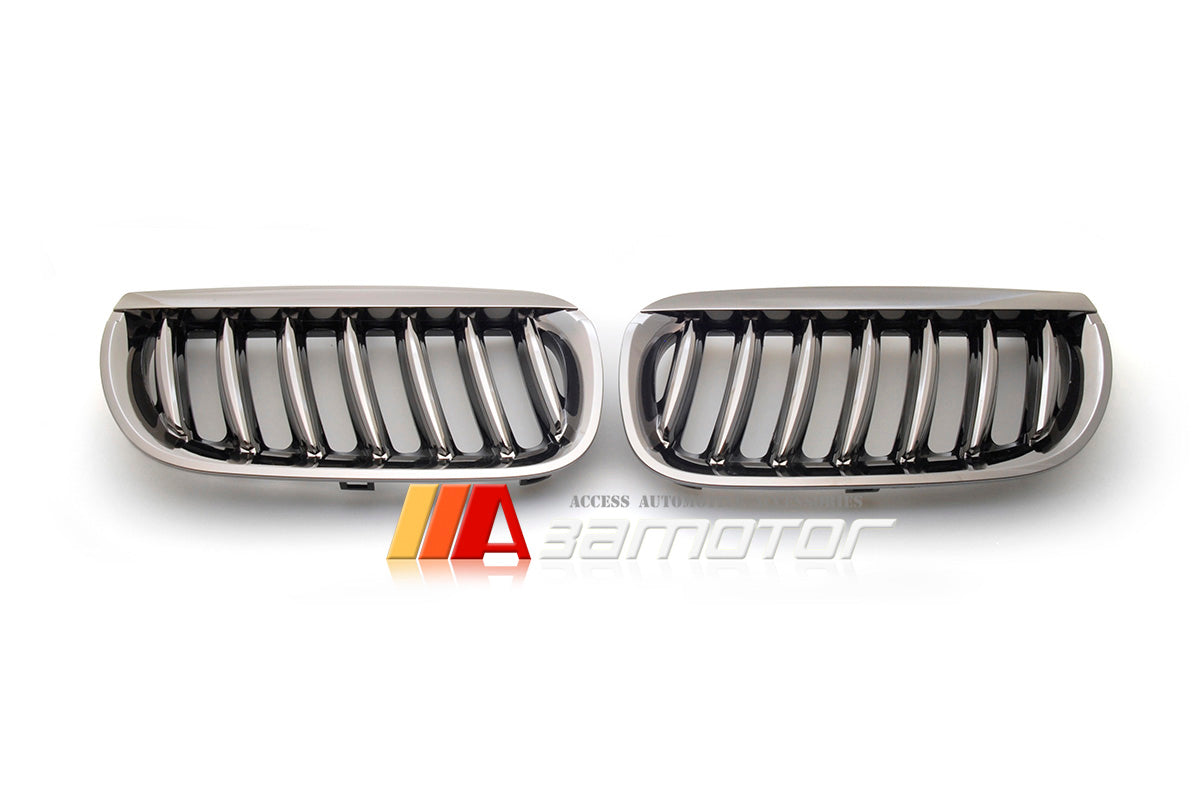 Black Chrome Finish Front Kidney Grilles Set fit for 2004-2006 BMW E83 Pre-LCI X3 SUV