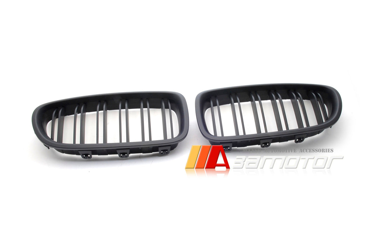 Front Hood Dual Slat Matte Black Kidney Grilles Set fit for 2011-2016 BMW F10 / F11 5-Series