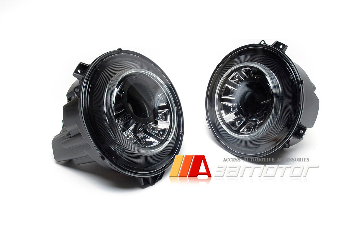 White LED Black Headlight Lamps LHD Set fits 2007-2016 Mercedes W463 G-Class