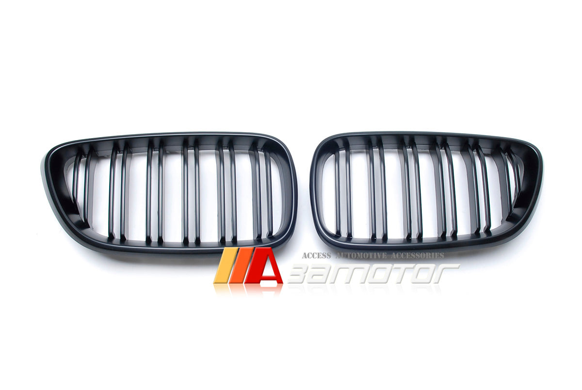Matte Black Dual Slats Front Hood Kidney Grilles Set fit for 2014-2021 BMW F22 / F23 2-Series & F87 M2