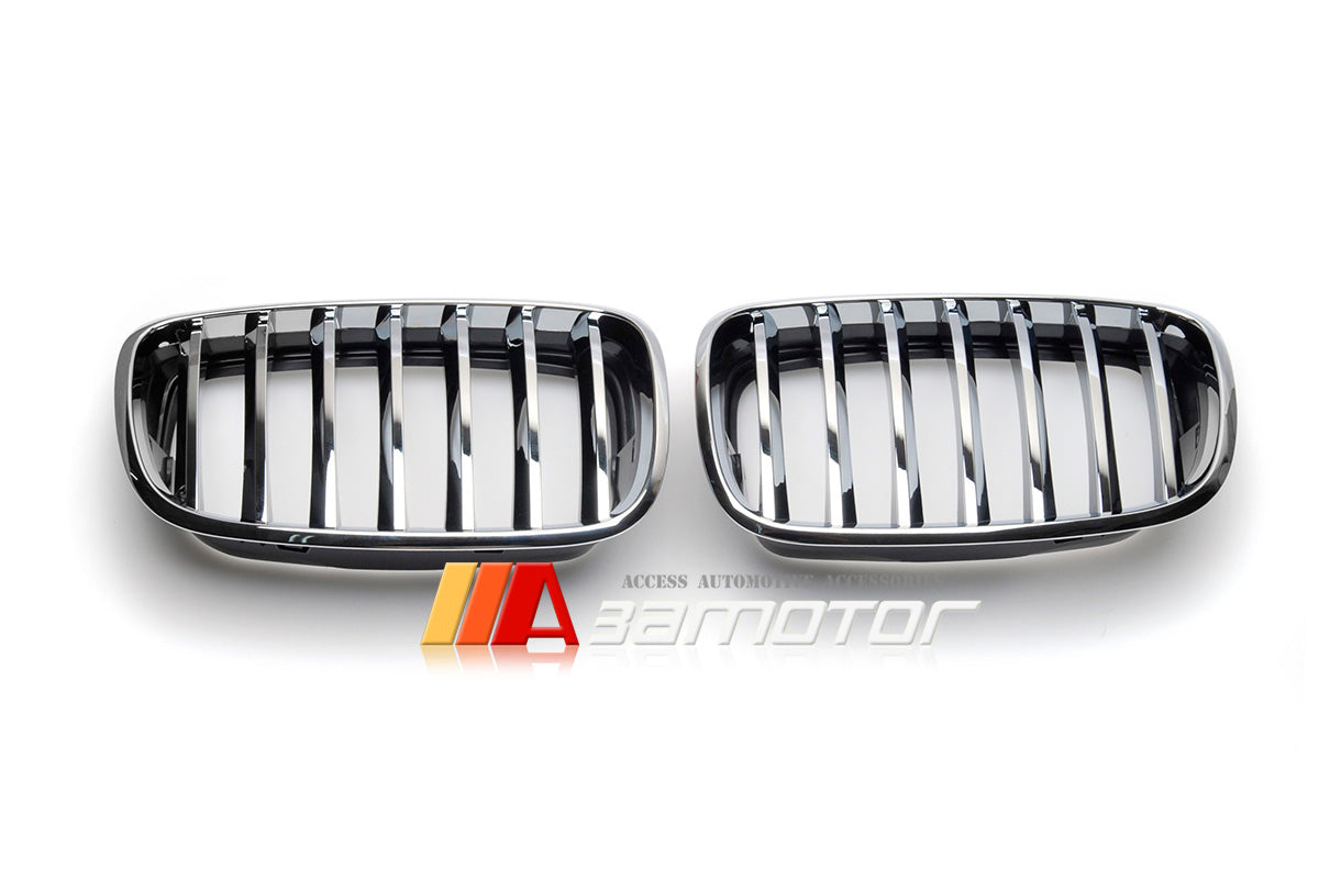 Chrome Front Kidney Grilles Set Backing Black fit for 2007-2013 BMW X5 E70 / 2008-2014 X6 E71