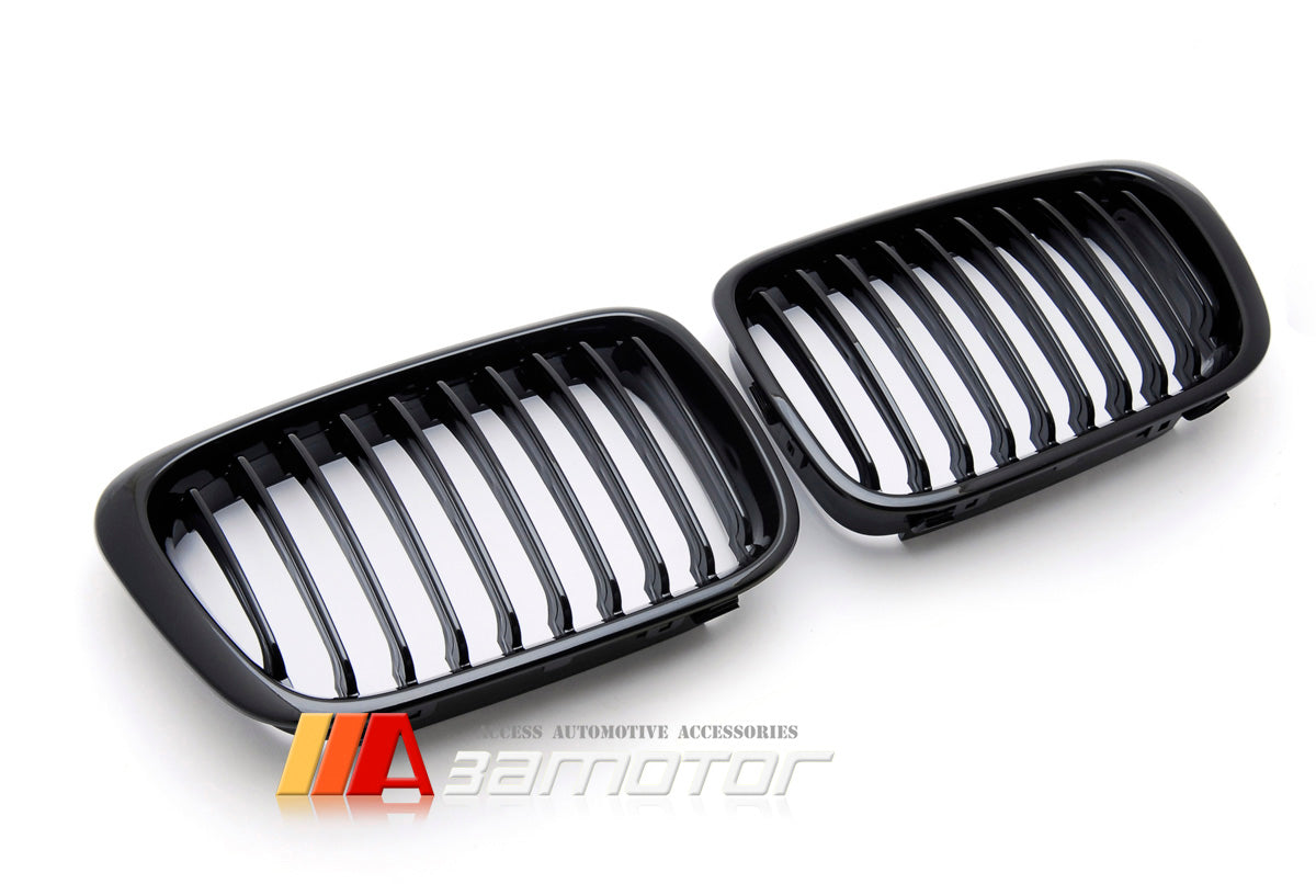 Gloss Black Front Kidney Grilles Set fit for 1998-2001 BMW E46 Pre-LCI 3-Series Sedan
