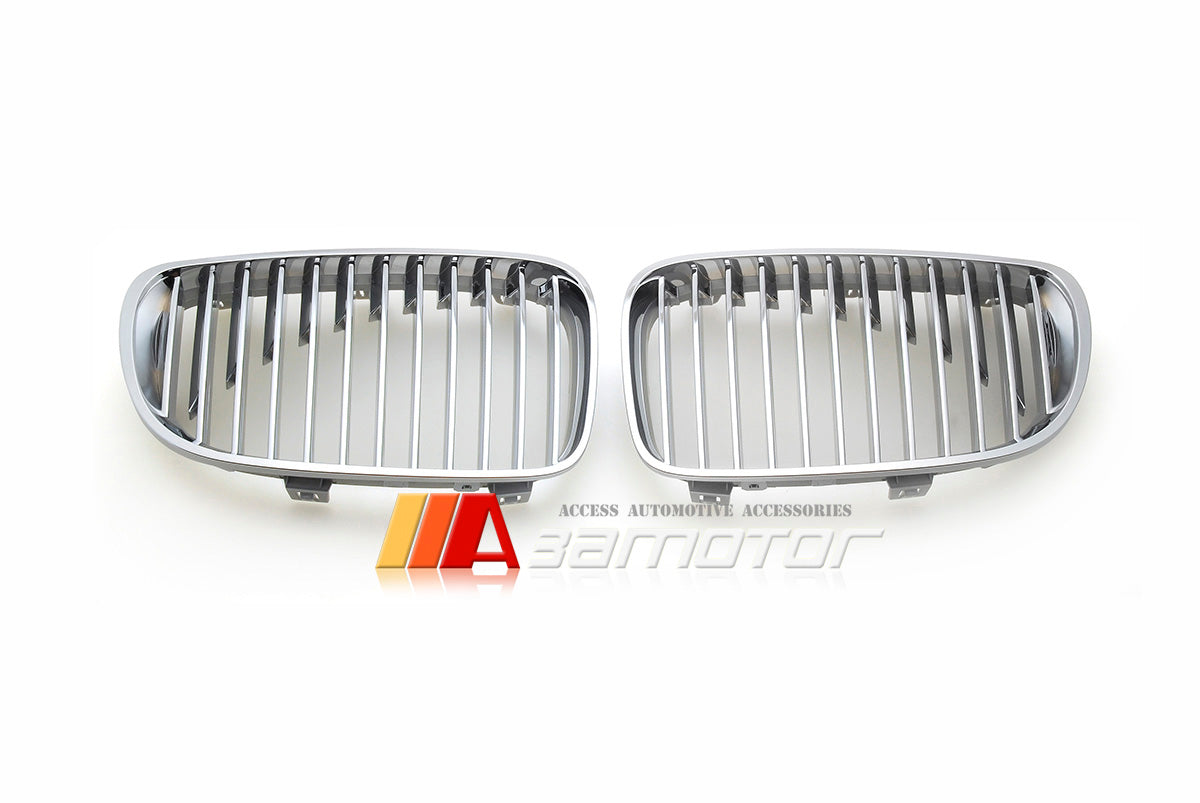 Front Chrome Kidney Grilles Set Backing Silver fit for 2007-2011 BMW E82 / E88 / E87 LCI / E81 1-Series