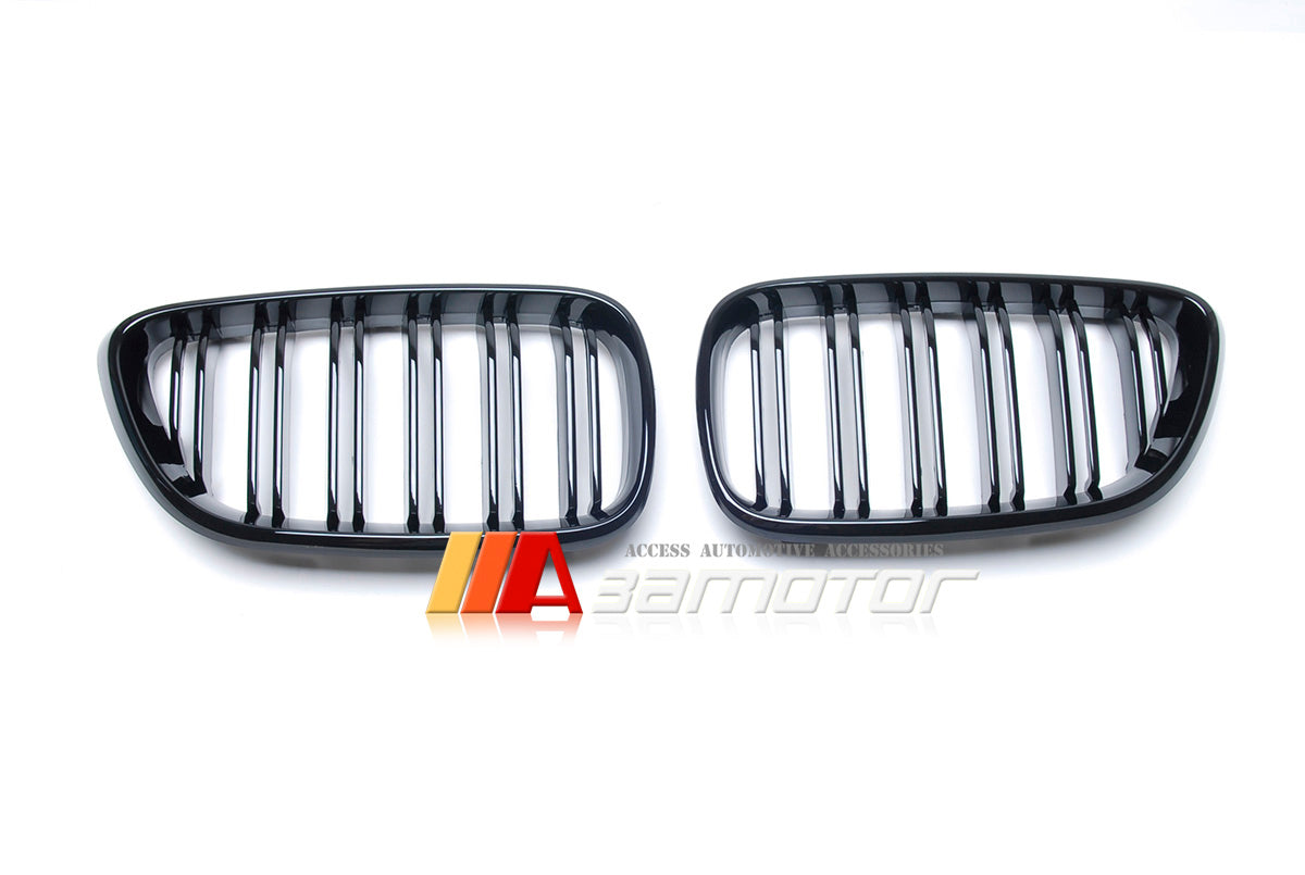 Gloss Black Dual Slats Front Hood Kidney Grilles Set fit for 2014-2021 BMW F22 / F23 2-Series & F87 M2