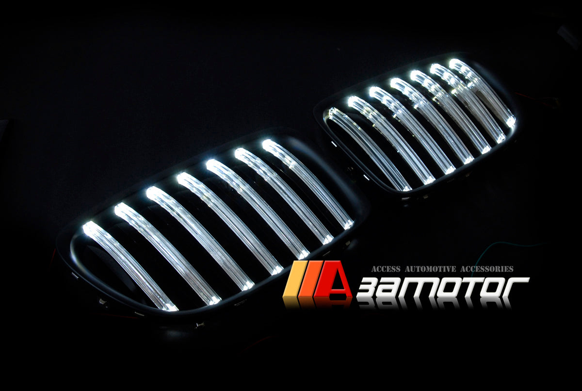 Matte Black Front Kidney Grilles w/ White LED Light fit for 2009-2014 BMW E84 X1