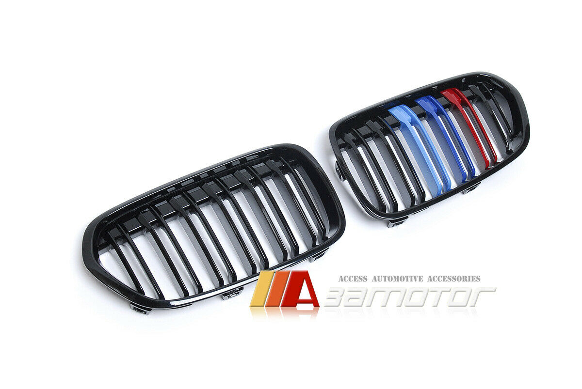 Gloss Black Dual Slat Front Kidney Grilles Set M Color fits 2018-2022 BMW F52 1-Series