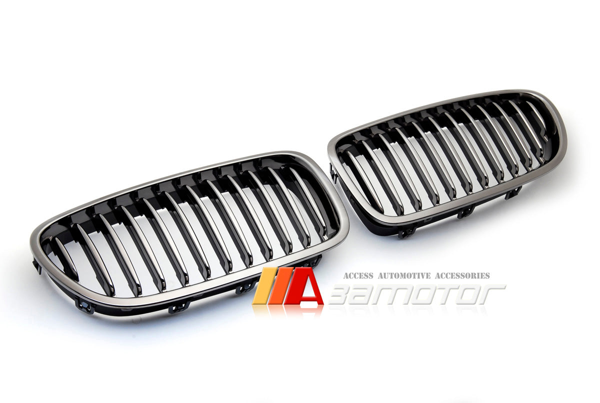 Black Chrome Front Hood Kidney Grilles Set fit for 2011-2016 BMW F10 F11 5-Series / M5