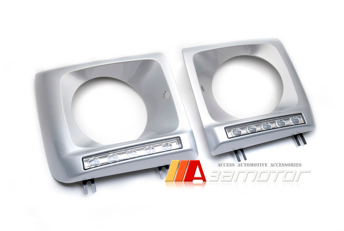 Silver Headlight Frame Cover 5 SMD LED DRL Light fits 2002-2014 Mercedes W463 G-Class
