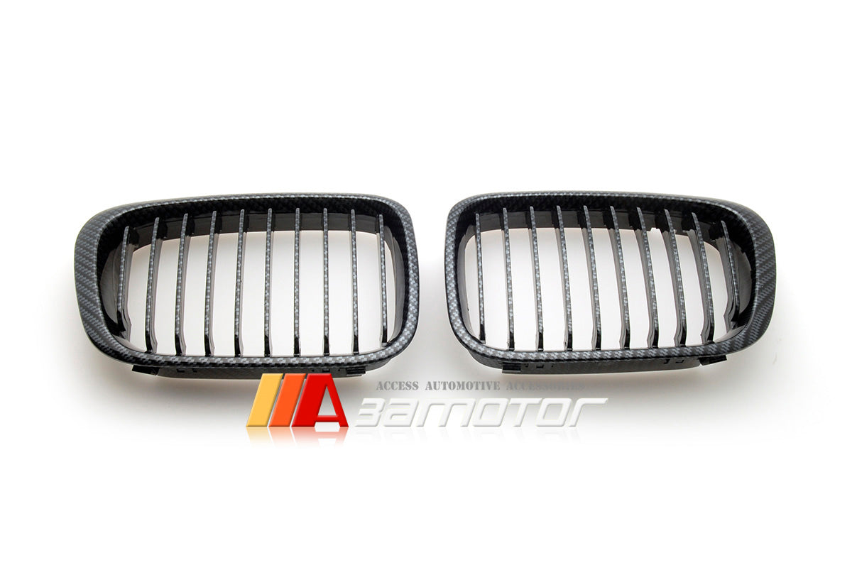 Carbon Look (Hydro Dipped) Front Kidney Grilles Set fit for 1998-2001 BMW E46 Pre-LCI 3-Series Sedan