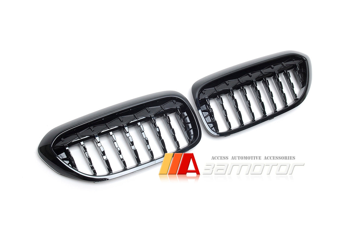 All Gloss Black Diamond Front Kidney Grilles Set fit for 2017-2020 BMW G30 / G31 5-Series