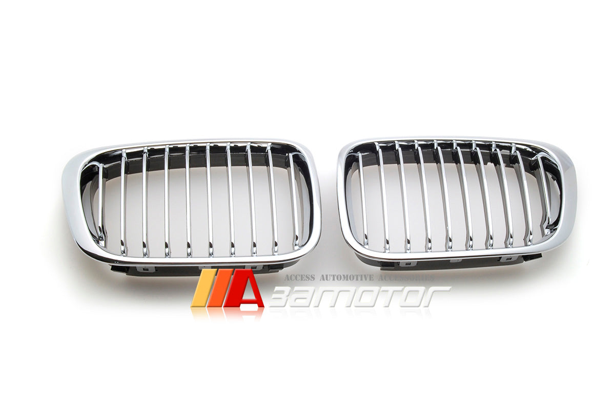 Chrome Front Kidney Grilles Set Backing Black fit for 1998-2001 BMW E46 Pre-LCI 3-Series Sedan