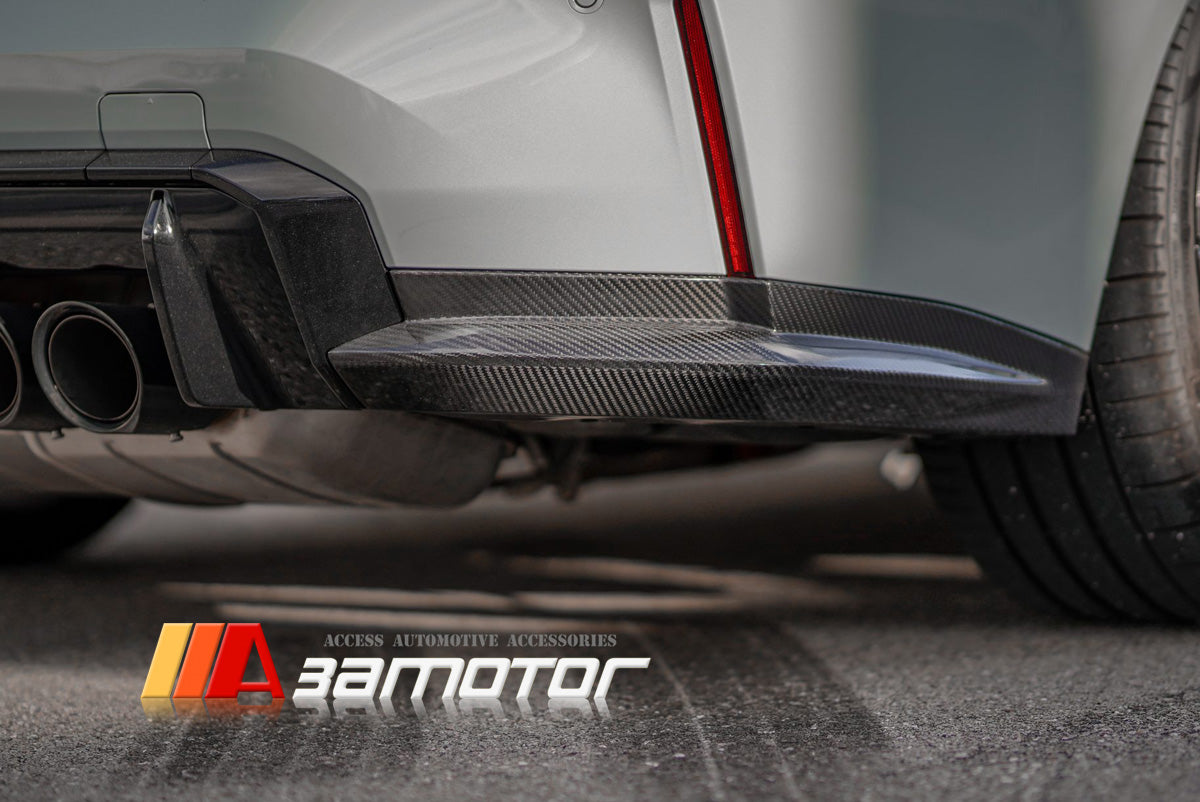 3AMOTOR Carbon Fiber Rear Bumper Side Corner Extensions Set fits 2021-2026 BMW G80 M3 Sedan