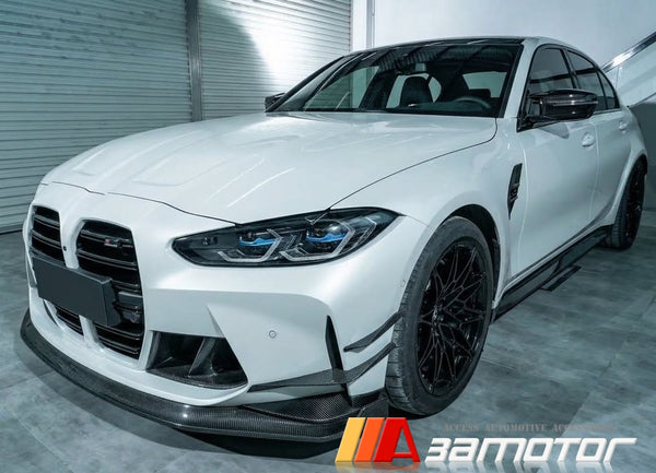 3AMOTOR Dry Carbon Fiber V Style Front Bumper Side Canards Set fits 2021-2026 BMW G80 M3 / G82 G83 M4
