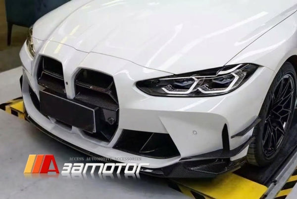 3AMOTOR Dry Carbon Fiber V Style Front Bumper Side Canards Set fits 2021-2026 BMW G80 M3 / G82 G83 M4