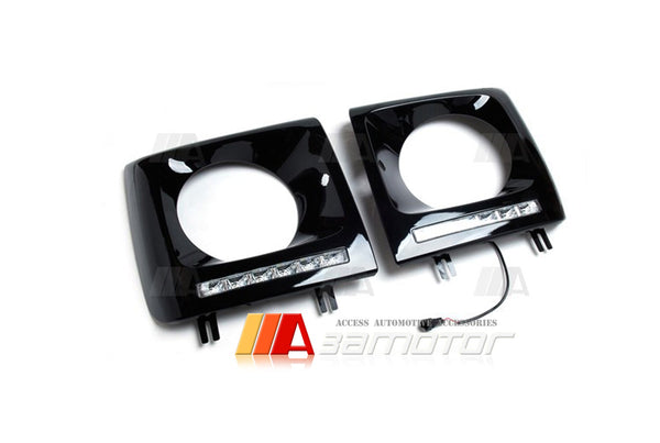 G63 Look Black Headlight Frame Covers LED DRL fit for 2002-2014 Mercedes W463 G-Class