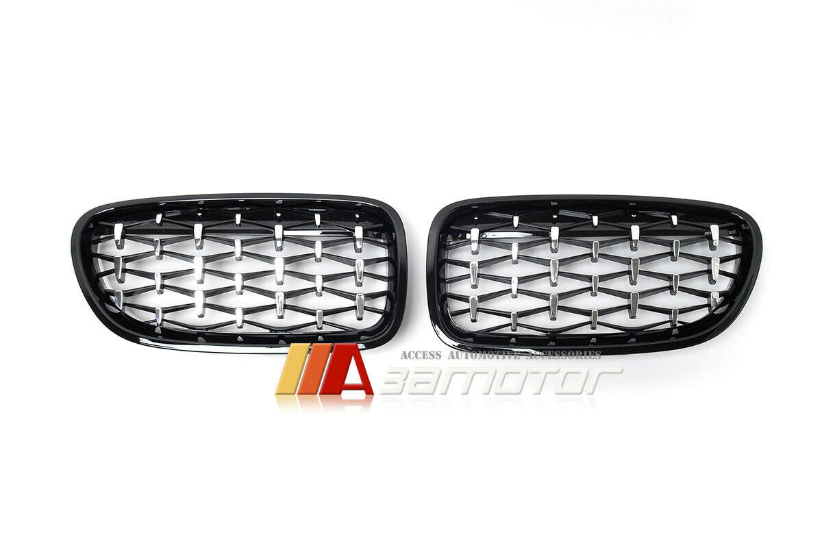 Gloss Black Diamonds Front Kidney Grilles Set fit for 2011-2016 BMW F10 / F11 5-Series