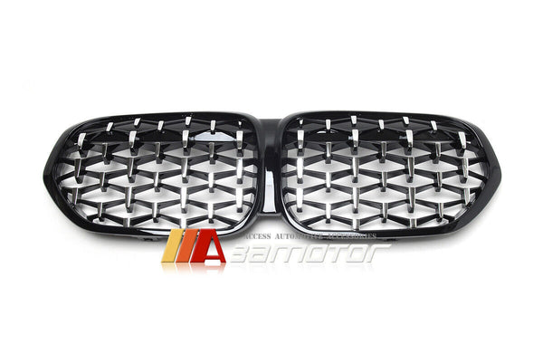 Gloss Black Front Grille with Silver Diamonds fit for 2019-2022 BMW F48 LCI X1 SUV