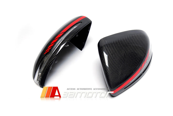 Replacement Carbon Fiber Door LED Side Mirror Covers with Red Stripe fit for Mercedes W205 C-Class/ W213 E-Class/ W222 S-Class