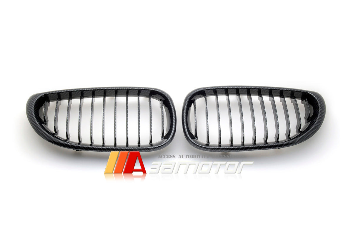 Carbon Look (Hydro Dipped) Front Kidney Grilles Set fit for 2004-2010 BMW E60 / E61 5-Series & M5