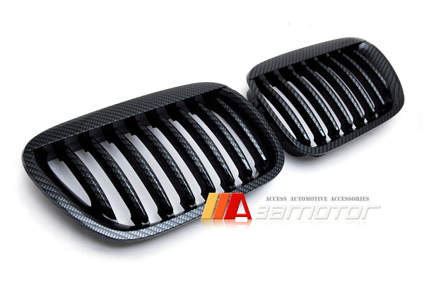 Carbon Look (Hydro Dipped) Front Kidney Grilles Set fit for 1999-2002 BMW E53 Pre-LCI X5