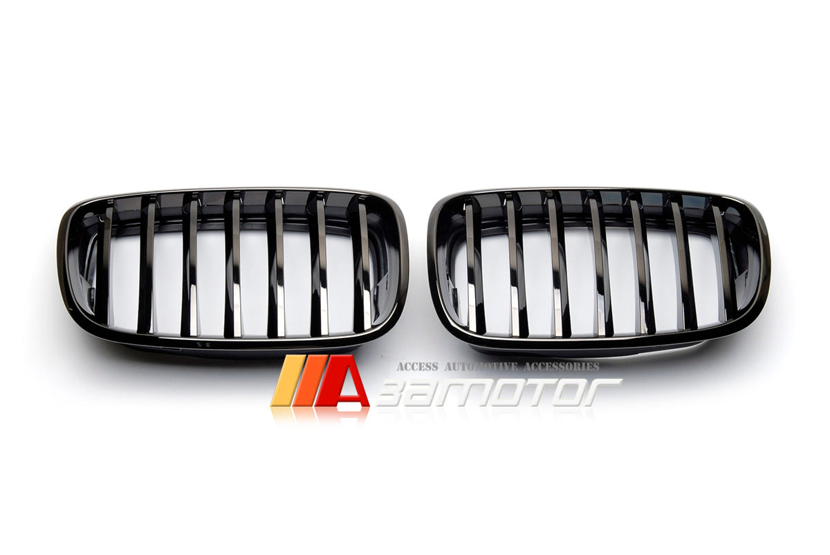 Black Chrome Finish Front Kidney Grilles Set fit for 2007-2013 BMW X5 E70 / 2008-2014 X6 E71