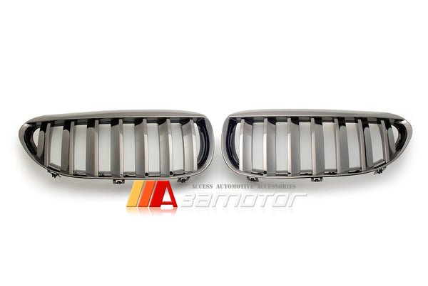 Black Chrome Finish Front Kidney Grilles Set fit for 2004-2010 BMW E63 / E64 6-Series & M6