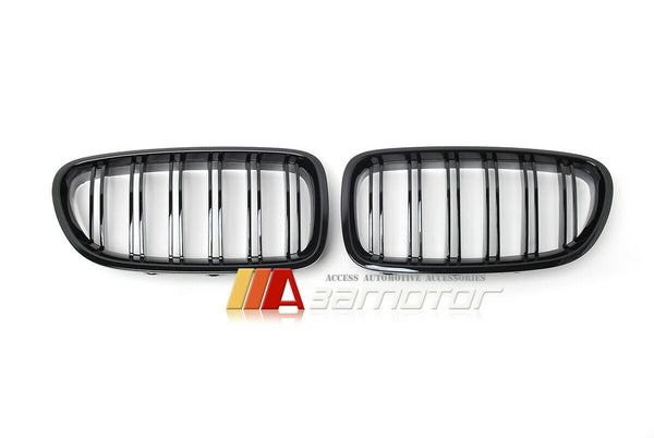 Gloss Black Dual Slat Front Kidney Grilles Set fit for 2011-2016 BMW F10 / F11 5-Series