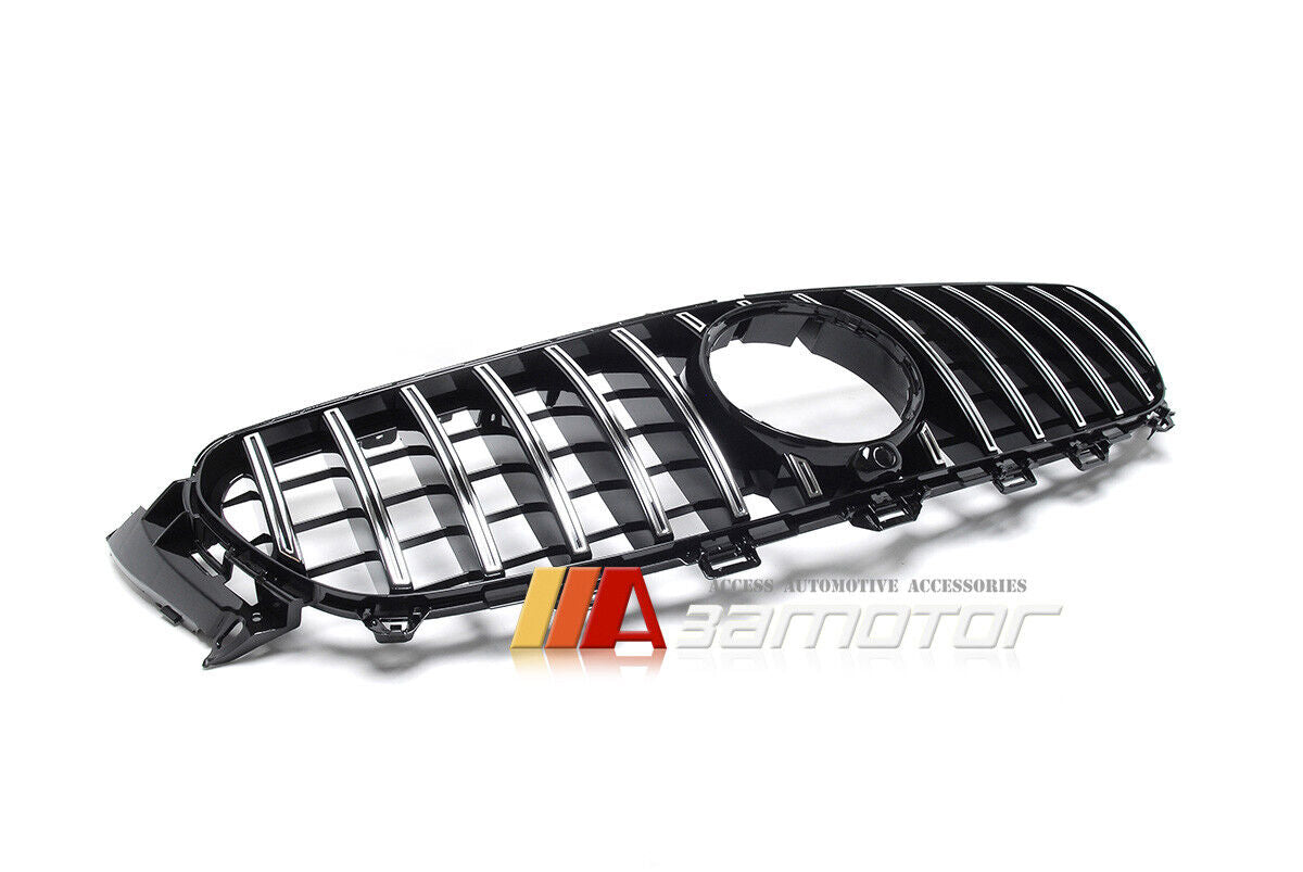 Black GT Style Front Grille with Chrome Slats fit for 2016-2020 Mercedes W213 / S213 / C238 / A238 E-Class